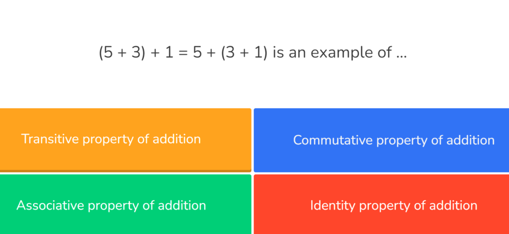 Math question with four colored choices